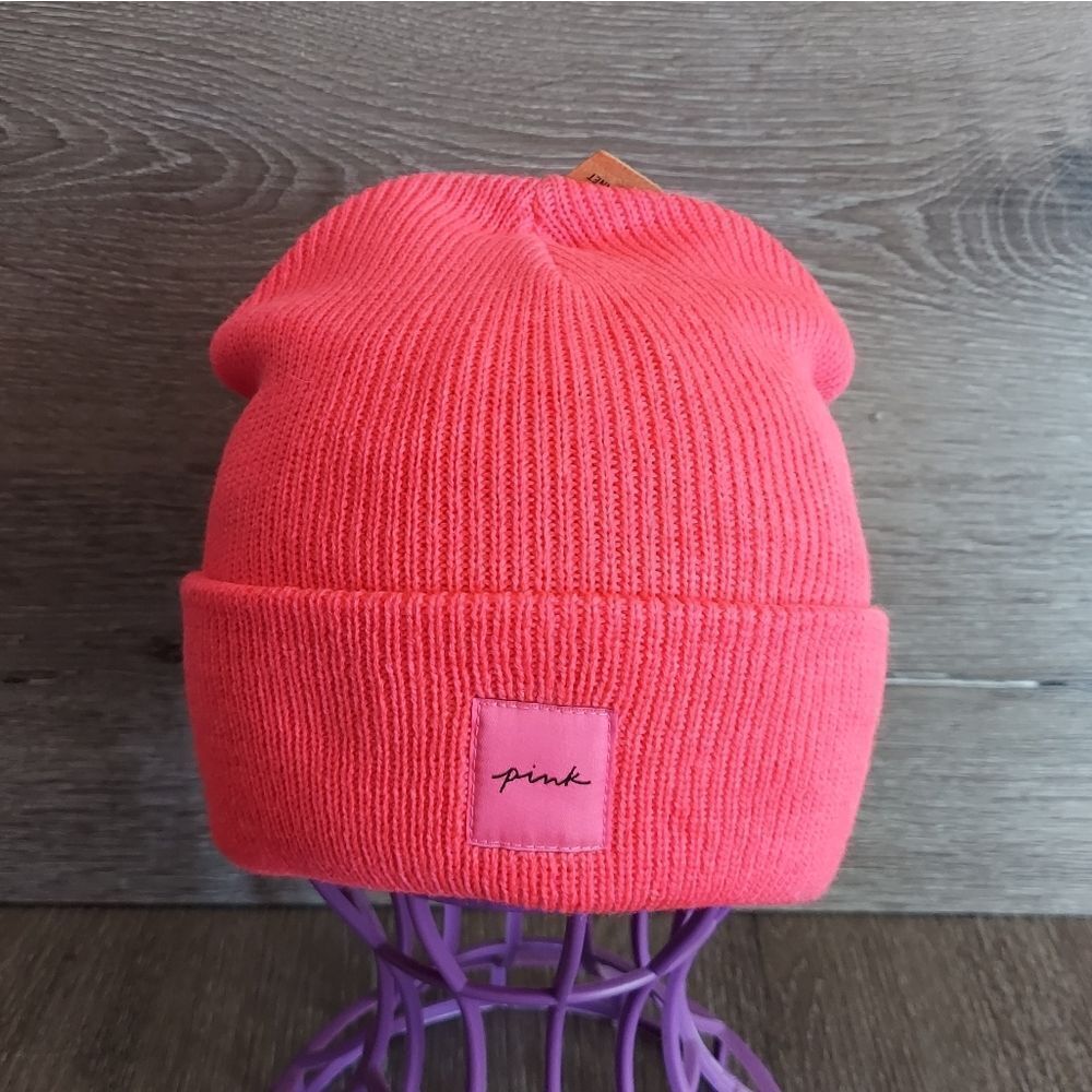 PINK Victoria's Secret Pink Ribbed Knit Beanie Hat